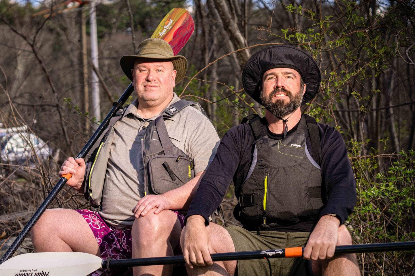 On April Fools' Day 2023, Gerry Brown (right) and Gene Hurley set out from a pond in Bellingham with the goal of kayaking the Charles River by summer's end.