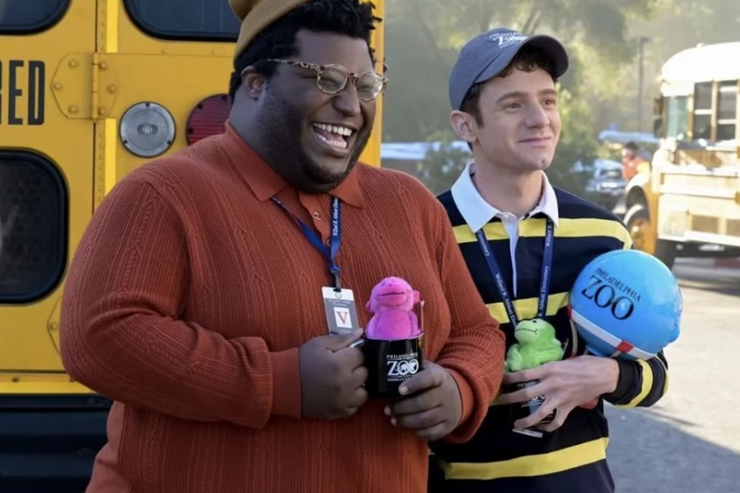 Jacob (Chris Perfetti, right) with his then-boyfriend Zach (Larry Owens) on an episode of “Abbott Elementary.”