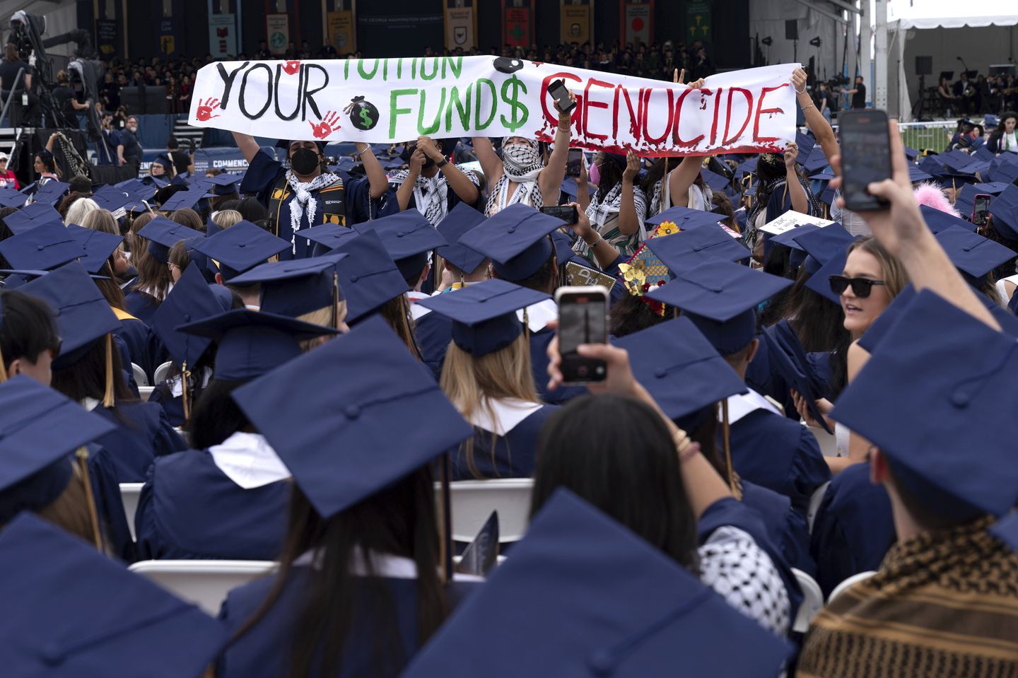 A protest at George Washington University's commencement ceremony on May 19.